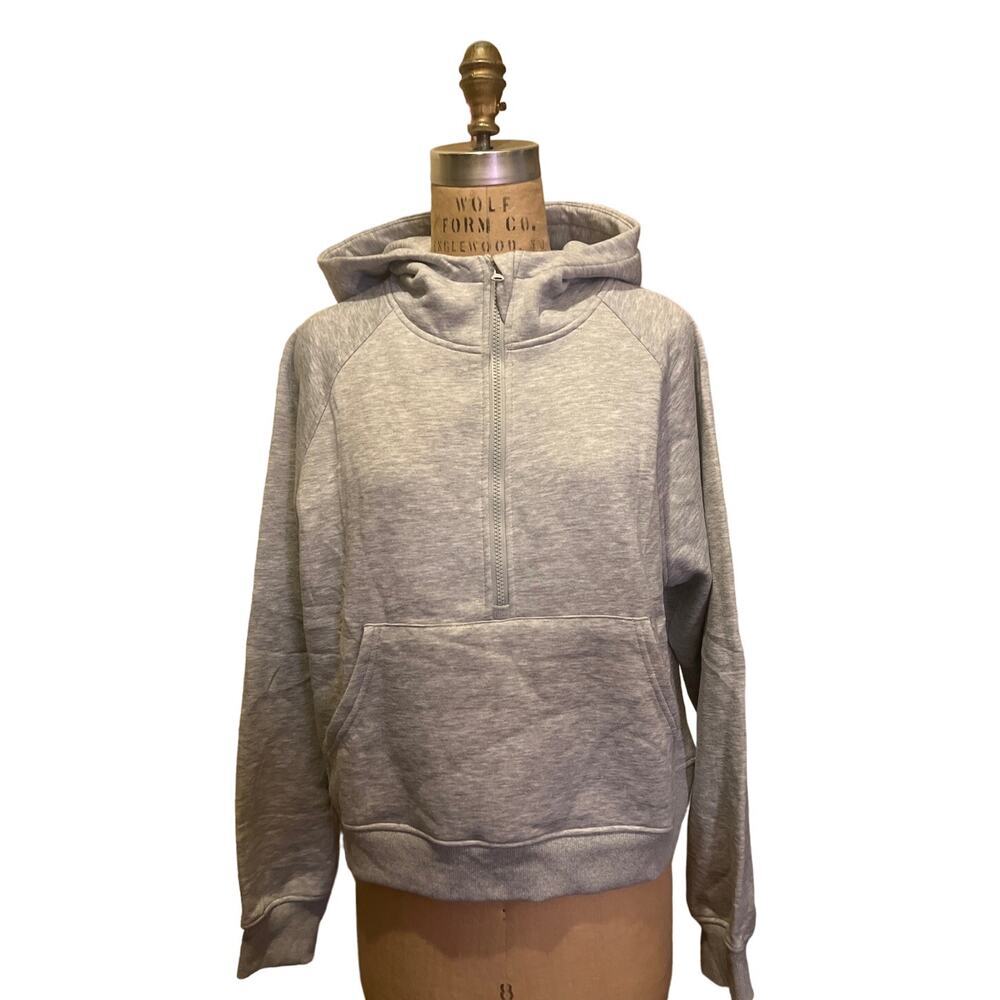 Half Zip Pullover Sweater Hoodie with Kangaroo Pockets Gray NWT Size XL